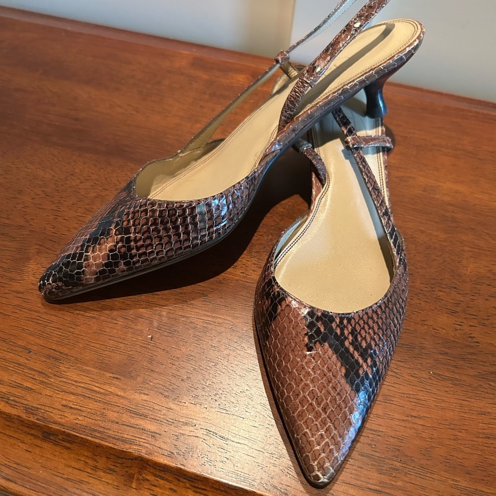 Elegant Talbots Brown Snakeskin Slingback Heels, 5-1/2